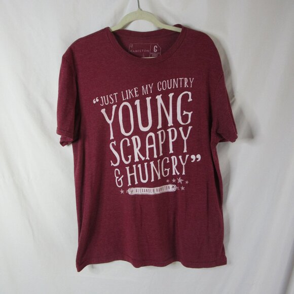 Hamilton Broadway Musical T Shirt Merch Young Scrappy Hungry Burgundy Size Large - Picture 1 of 6